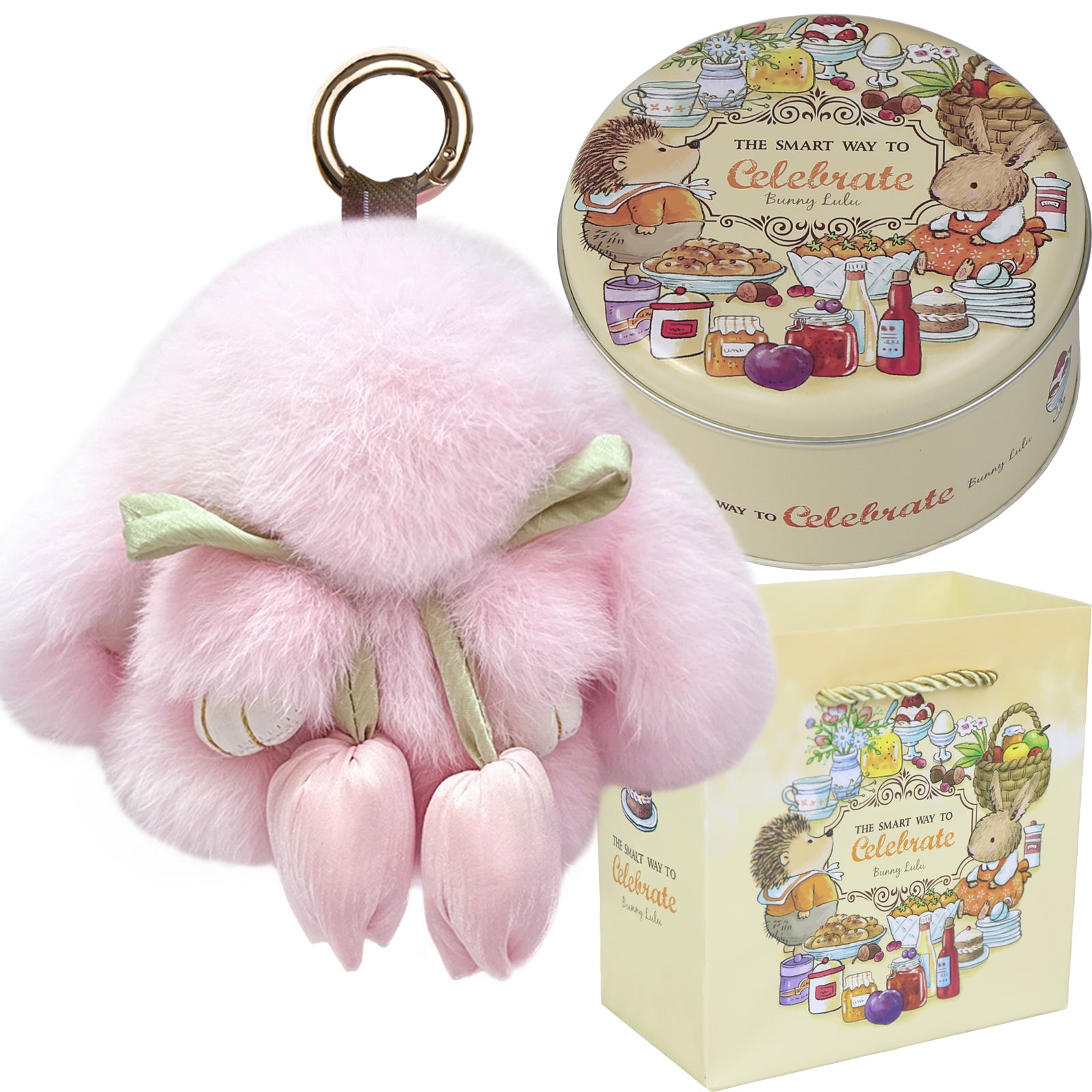 Bunny Lulu Keychain with Tin & Bag Soft Cute Plush Fluffy Tulip Bunnylulu Keychain with Optional Tin and Bag