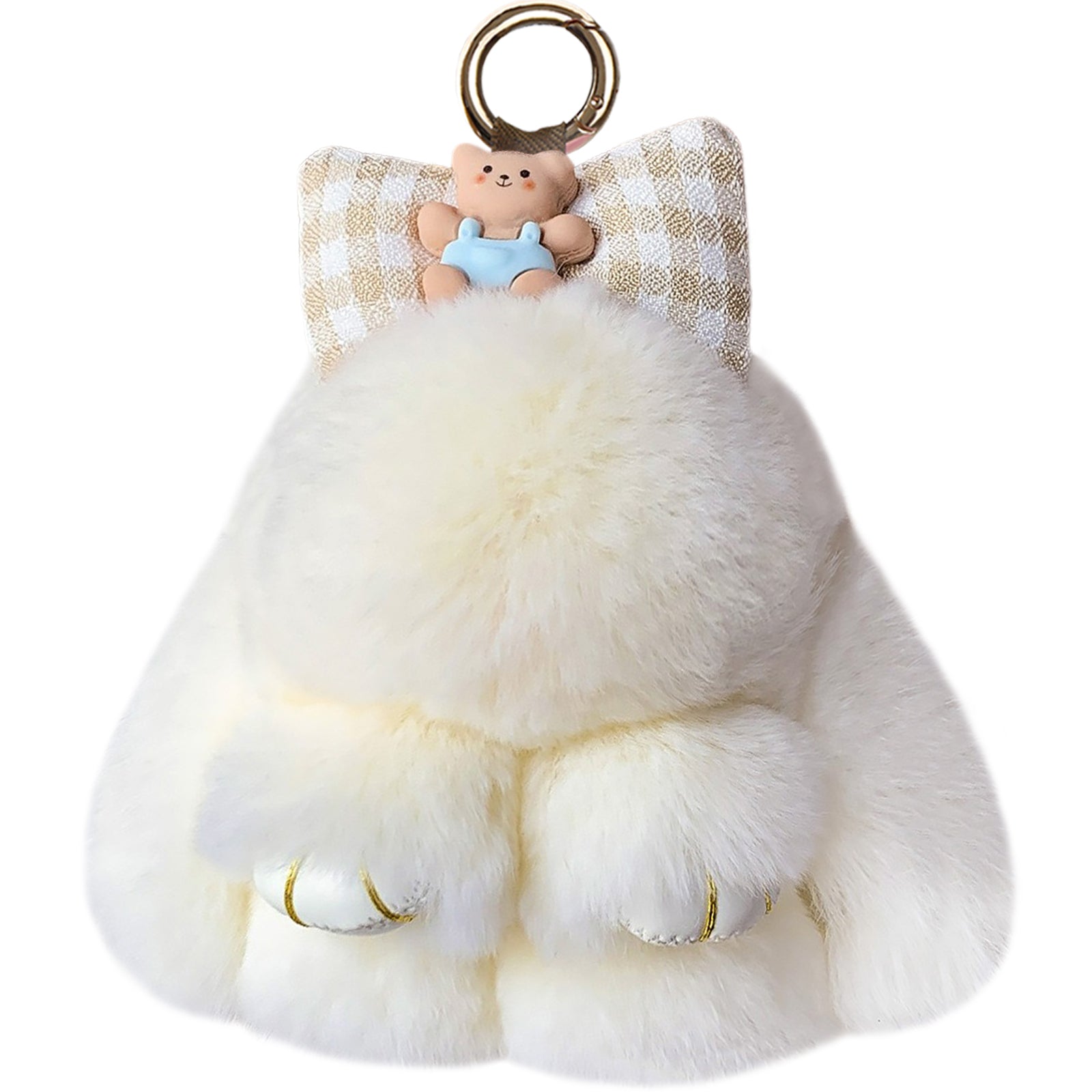 Bunny Lulu Keychain with Bear Decor Bow Cute Soft Handmade Plush Bunny Keychain Charm Ideal Gift for Women