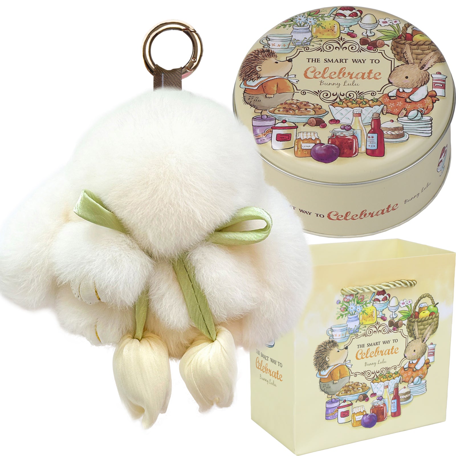 Bunny Lulu Keychain with Tin & Bag Soft Cute Plush Fluffy Tulip Bunnylulu Keychain with Optional Tin and Bag