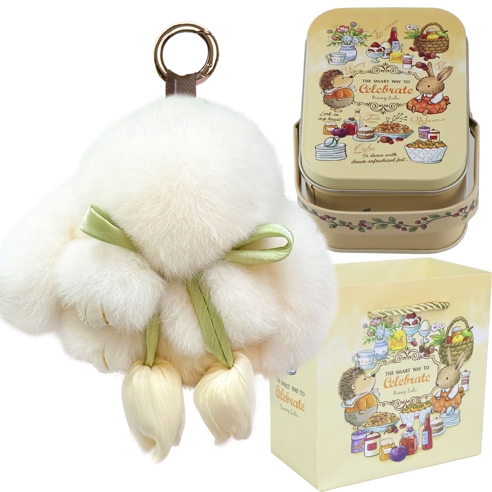 Bunny Lulu Keychain with Tin & Bag Soft Cute Plush Fluffy Tulip Bunnylulu Keychain with Optional Tin and Bag