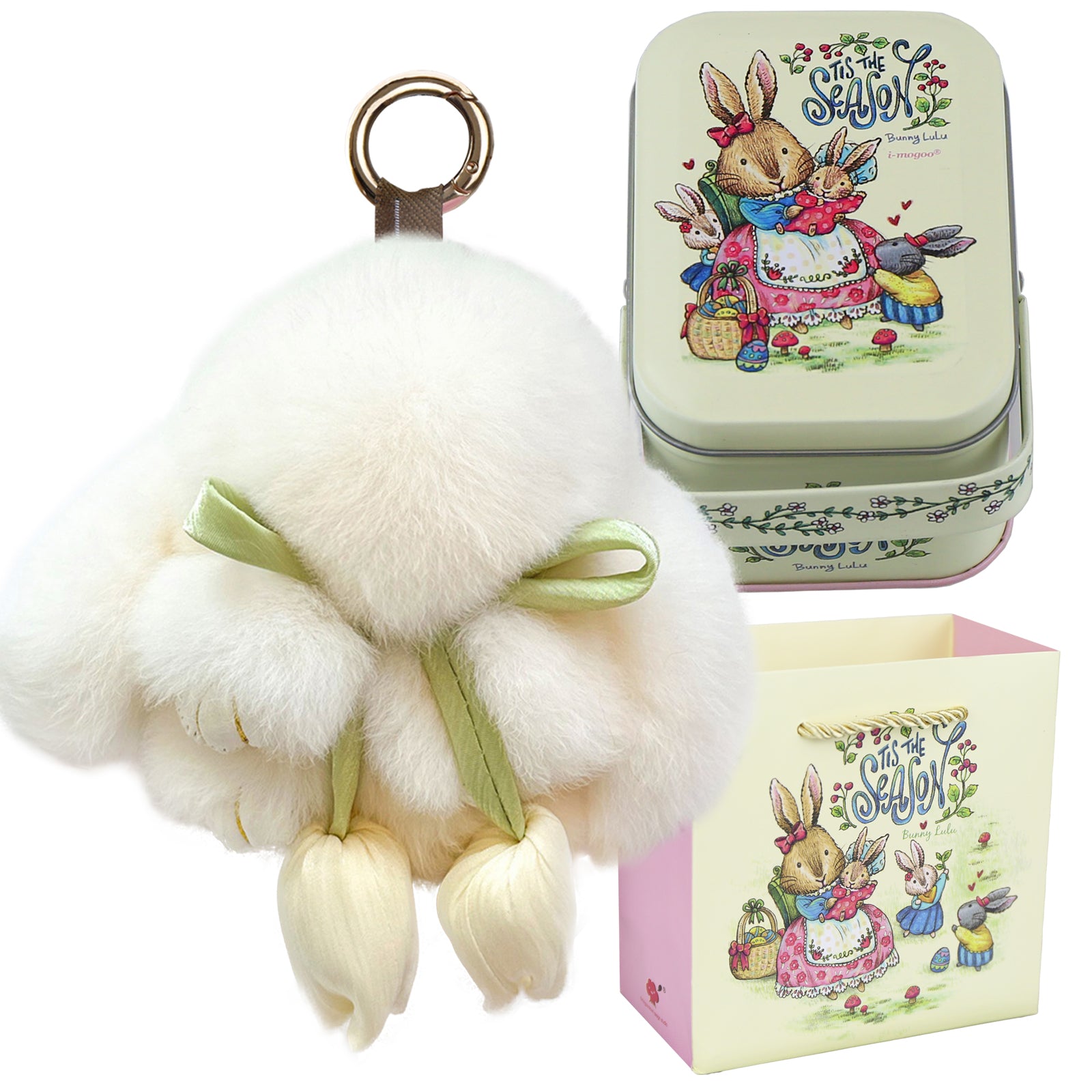 Bunny Lulu Keychain with Tin & Bag Soft Cute Plush Fluffy Tulip Bunnylulu Keychain with Optional Tin and Bag